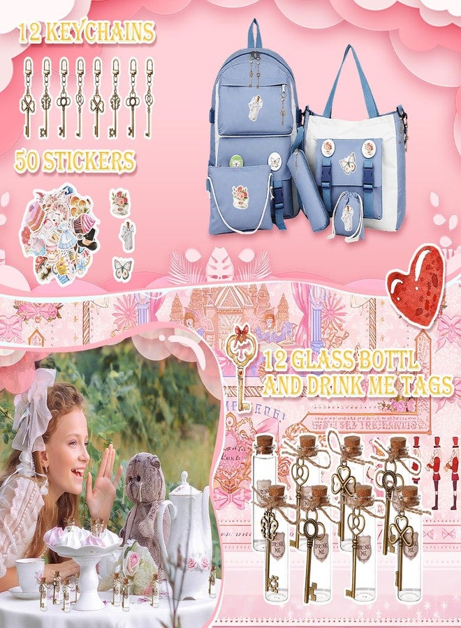 Vanblue 110Pcs Alice Party Favors Wonderland Brithday Decorations,Tea Party Supplies for Girls Birthday Gift Set, Stickers,Skeleton Keys,Goodie Bag Stuffers Treat Boxes Trunk or Treat Kit - Image 5